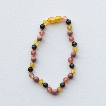 Raw Honey Baltic Sea Amber : Smokey Quartz + Rhodonite|| Anklet or Bracelet