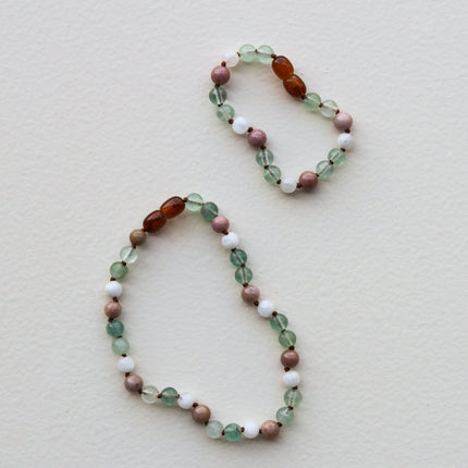 Fluorite + Moonstone + Rhodonite || Natural Gemstone Necklace