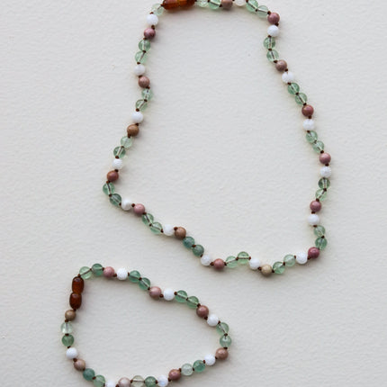 Fluorite + Moonstone + Rhodonite || Natural Gemstone Necklace