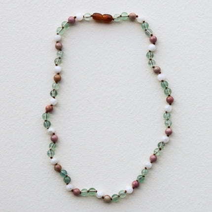 Fluorite + Moonstone + Rhodonite || Natural Gemstone Necklace
