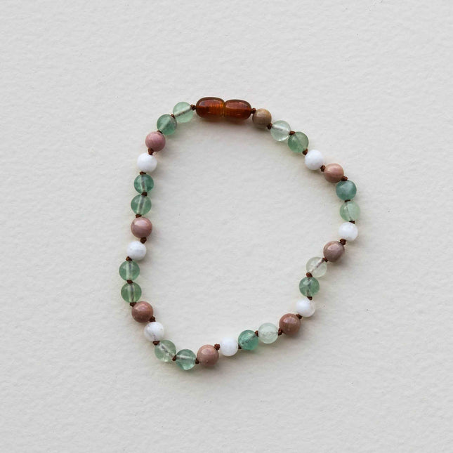 Fluorite + Moonstone + Rhodonite || Natural Gemstone Necklace