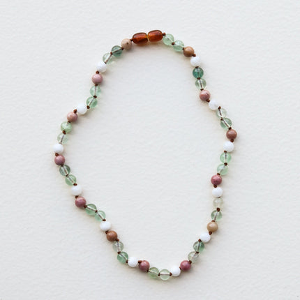 Fluorite + Moonstone + Rhodonite || Natural Gemstone Necklace