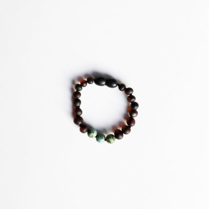 Raw Black Baltic Amber + Turquoise Jasper || Anklet or Bracelet