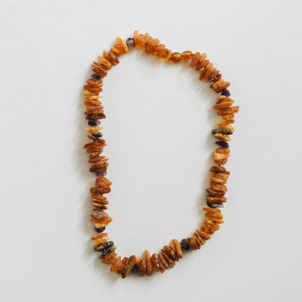 Pet Necklace: Raw Baltic Amber + Raw Amethyst