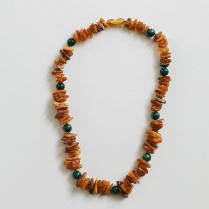 Pet Necklace: Raw Baltic Amber + Natural Green Jade