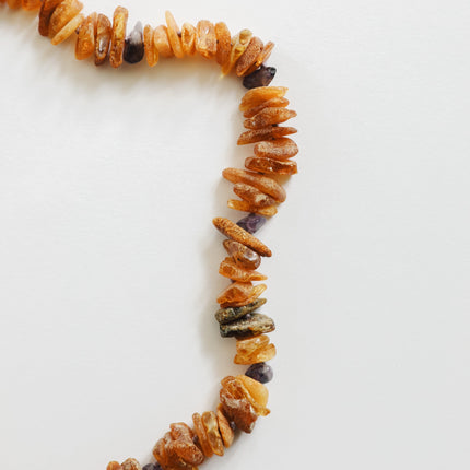 Pet Necklace: Raw Baltic Amber + Raw Amethyst