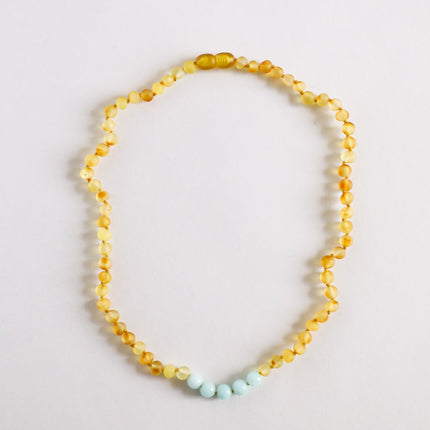 Raw Honey Baltic Amber + Amazonite || Necklace