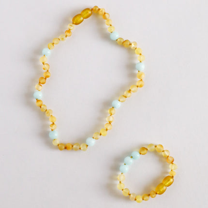 Raw Honey Baltic Amber + Amazonite || Halo Necklace