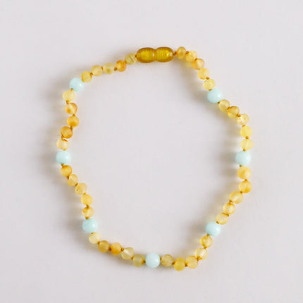 Raw Honey Baltic Amber + Amazonite || Halo Necklace