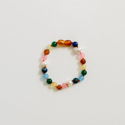 Raw Baltic Amber and Pearl Bracelet + Sweet Pink Gemstones