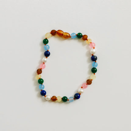 Raw Baltic Amber and Pearl Bracelet + Sweet Pink Gemstones