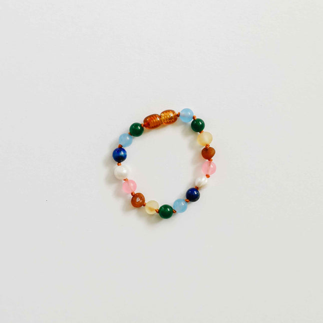 Raw Baltic Amber and Pearl Bracelet + Sweet Pink Gemstones