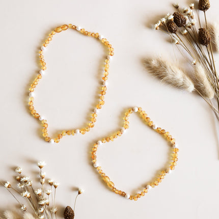 Raw Honey Baltic Amber + Pearl Halo || Necklace