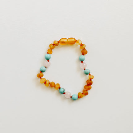 Raw Honey Baltic Amber and Natural Turquoise + Rose Quartz || Anklet or Bracelet