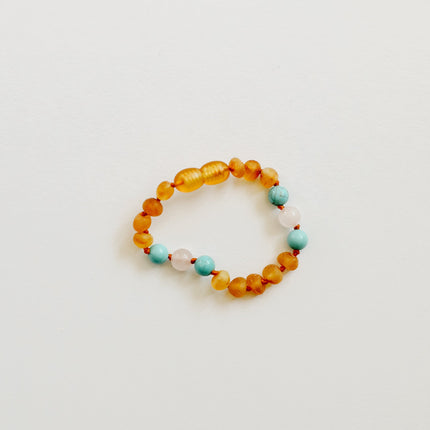 Raw Honey Baltic Amber and Natural Turquoise + Rose Quartz || Anklet or Bracelet