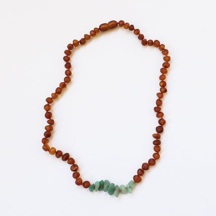 Raw Cognac Baltic Amber + Raw Aventurine || Necklace