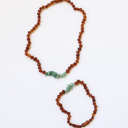 Raw Cognac Baltic Amber + Raw Aventurine || Necklace