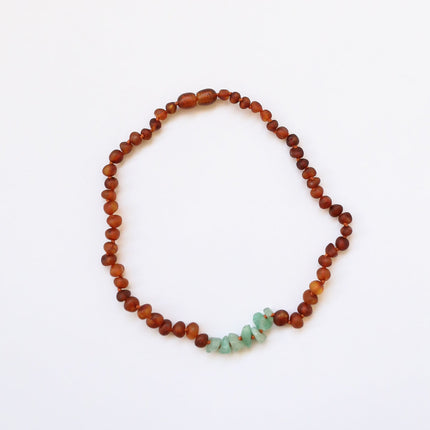 Raw Cognac Baltic Amber + Raw Aventurine || Necklace