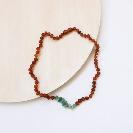 Raw Cognac Baltic Amber + Raw Aventurine || Necklace