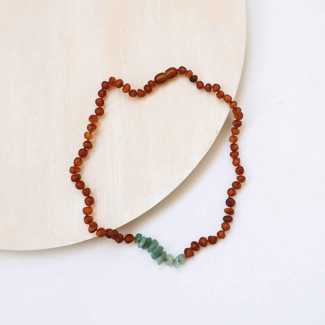 Raw Cognac Baltic Amber + Raw Aventurine || Necklace