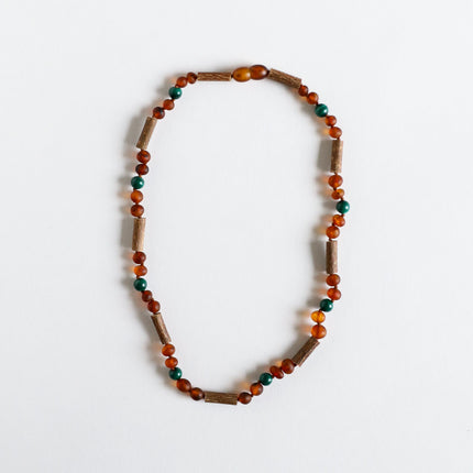 Hazelwood || Raw Cognac Baltic Amber + Malachite || Necklace