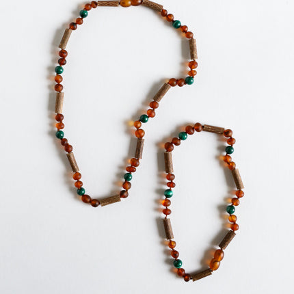 Hazelwood || Raw Cognac Baltic Amber + Malachite || Necklace