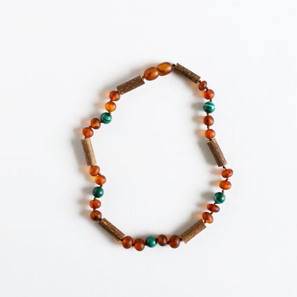 Hazelwood || Raw Cognac Baltic Amber + Malachite || Necklace