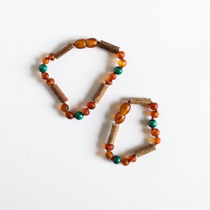 Hazelwood || Raw Cognac Baltic Amber + Malachite || Anklet or Bracelet