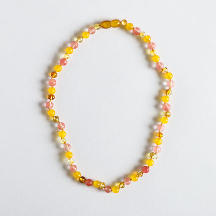Polished Honey Baltic Amber + Honeysuckle Gemstones || Necklace