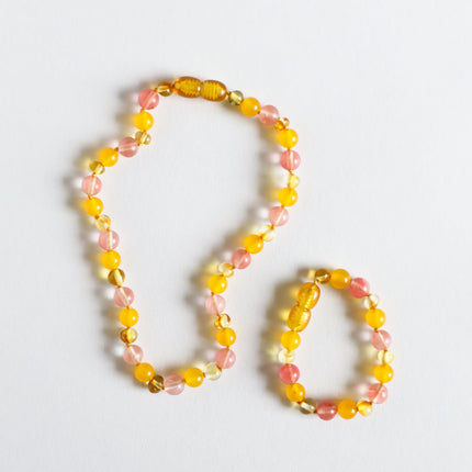 Polished Honey Baltic Amber + Honeysuckle Gemstones || Necklace