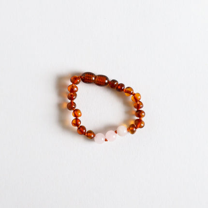 Polished Cognac Baltic Amber + Rose Quartz || Anklet or Bracelet