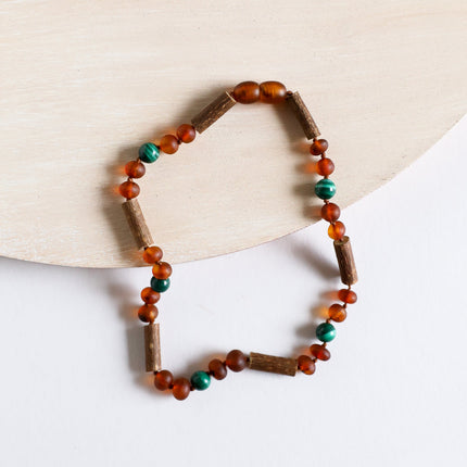 Hazelwood || Raw Cognac Baltic Amber + Malachite || Necklace