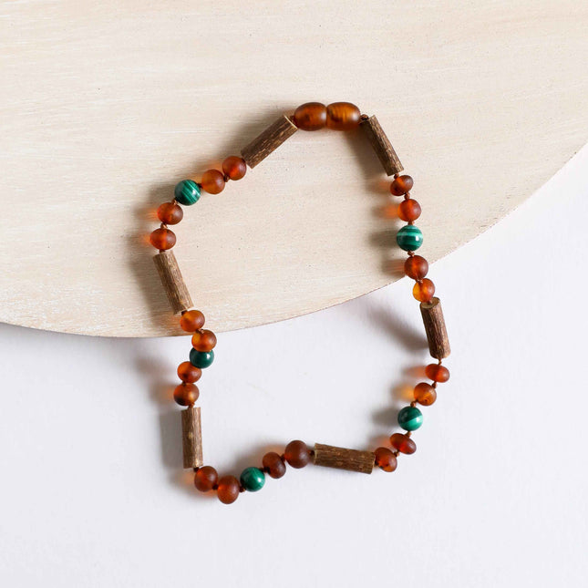 Hazelwood || Raw Cognac Baltic Amber + Malachite || Necklace