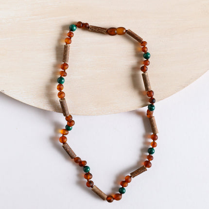 Hazelwood || Raw Cognac Baltic Amber + Malachite || Necklace