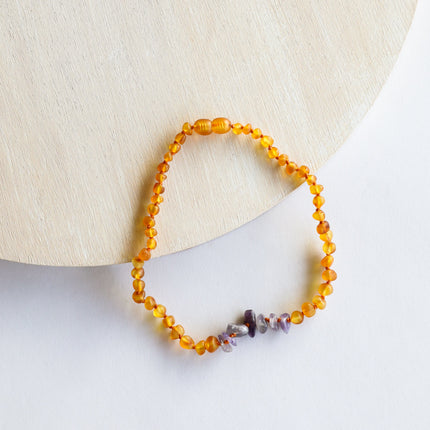 Raw Honey Baltic Amber + Raw Amethyst || Necklace