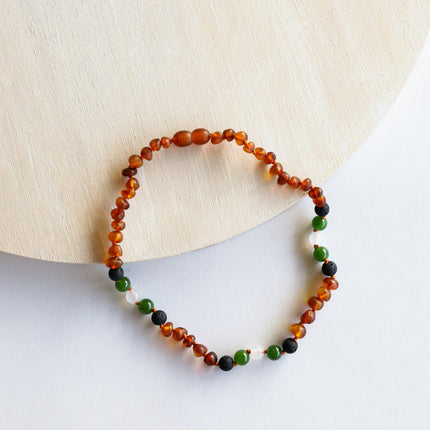 Raw Cognac Baltic Amber || Lava + Jade + Agate || Necklace