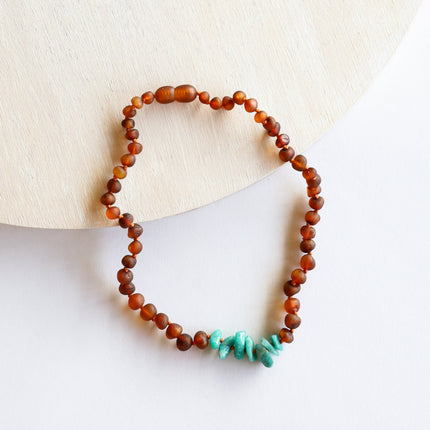Raw Cognac Baltic Amber + Raw Amazonite || Necklace