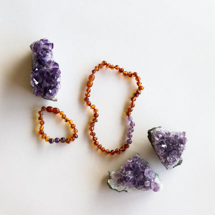 Polished Cognac Baltic Amber + Amethyst || Necklace