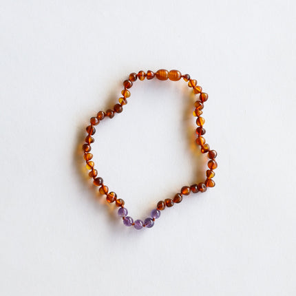 Polished Cognac Baltic Amber + Amethyst || Necklace
