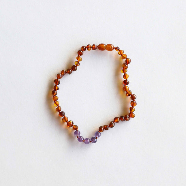 Polished Cognac Baltic Amber + Amethyst || Necklace