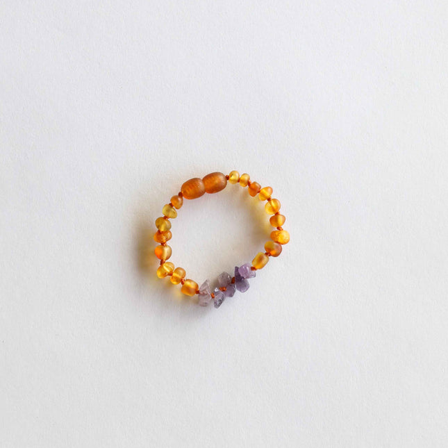 Raw Honey Baltic Amber + Raw Amethyst || Anklet or Bracelet