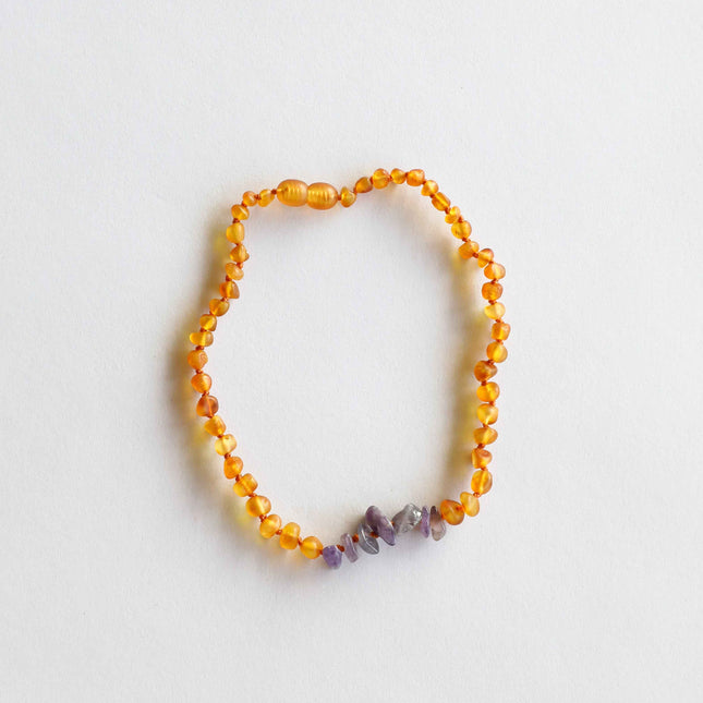 Raw Honey Baltic Amber + Raw Amethyst || Necklace