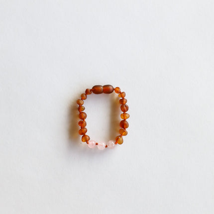 Raw Cognac Baltic Amber + Rose Quartz || Anklet or Bracelet