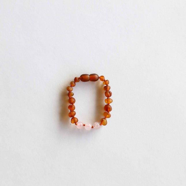 Raw Cognac Baltic Amber + Rose Quartz || Anklet or Bracelet