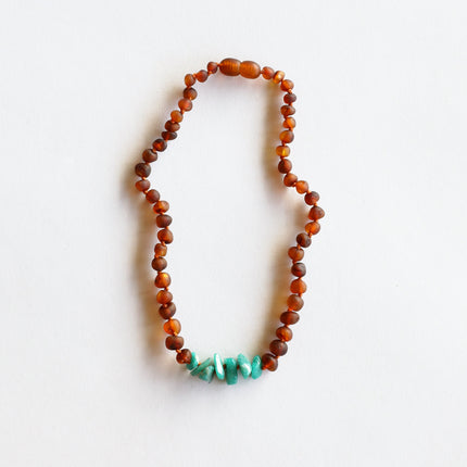 Raw Cognac Baltic Amber + Raw Amazonite || Necklace