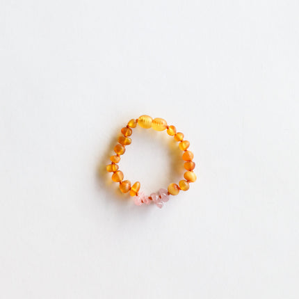 Raw Honey Baltic Amber + Raw Rose Quartz || Anklet or Bracelet