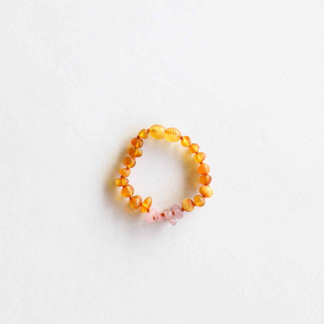 Raw Honey Baltic Amber + Raw Rose Quartz || Anklet or Bracelet