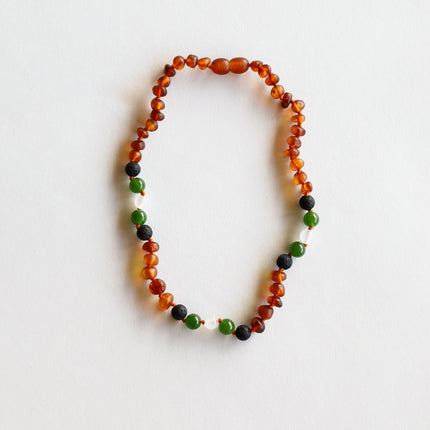 Raw Cognac Baltic Amber || Lava + Jade + Agate || Necklace