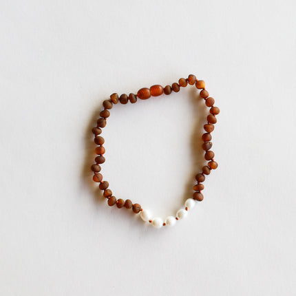 Raw Cognac Baltic Amber + Pearls || Necklace