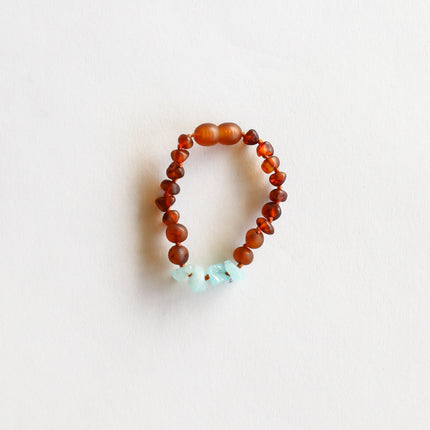 Raw Cognac Baltic Amber + Aquamarine  || Anklet or Bracelet